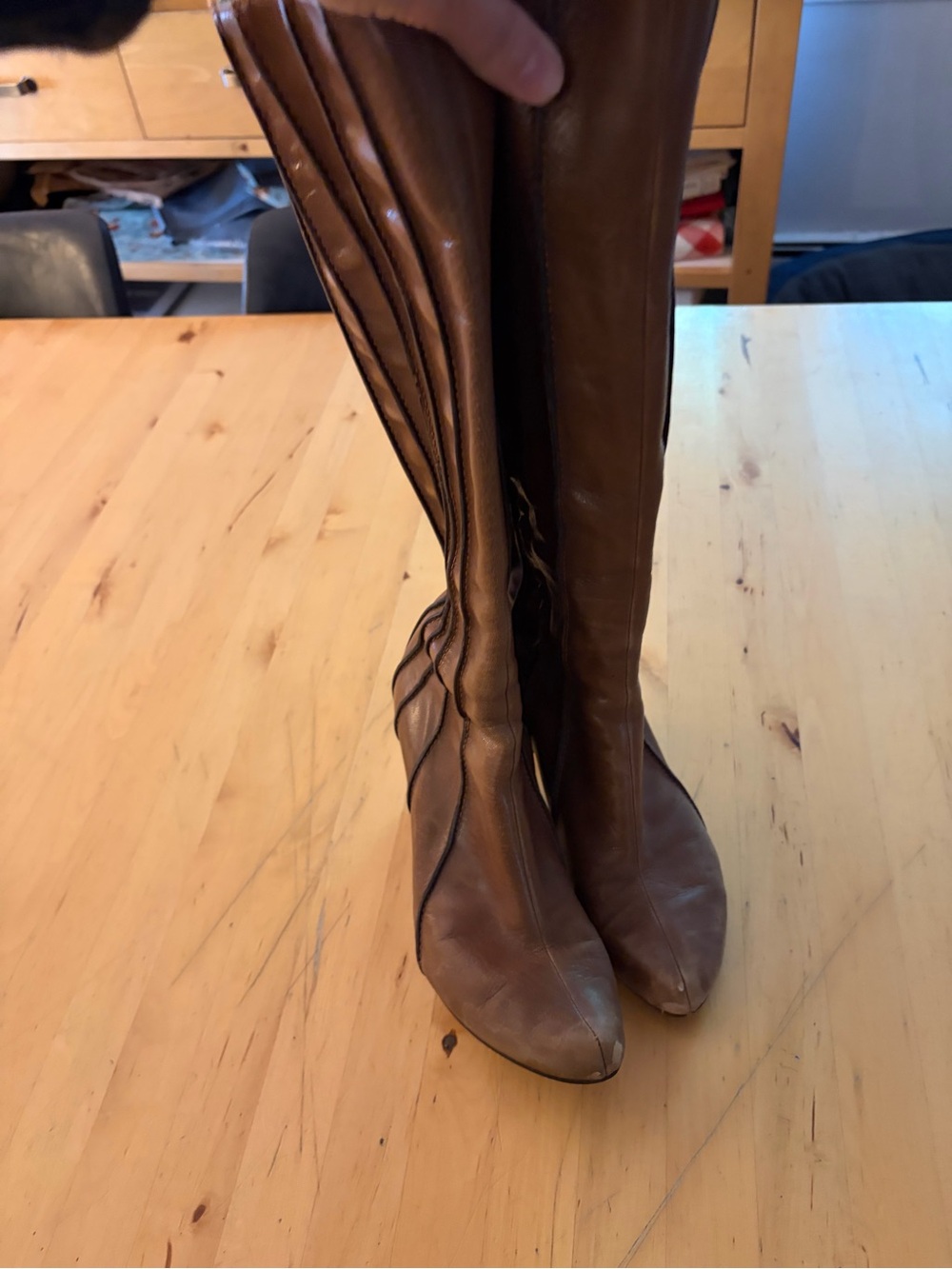 Tsubo Brown Leather Knee-High Heeled Boots